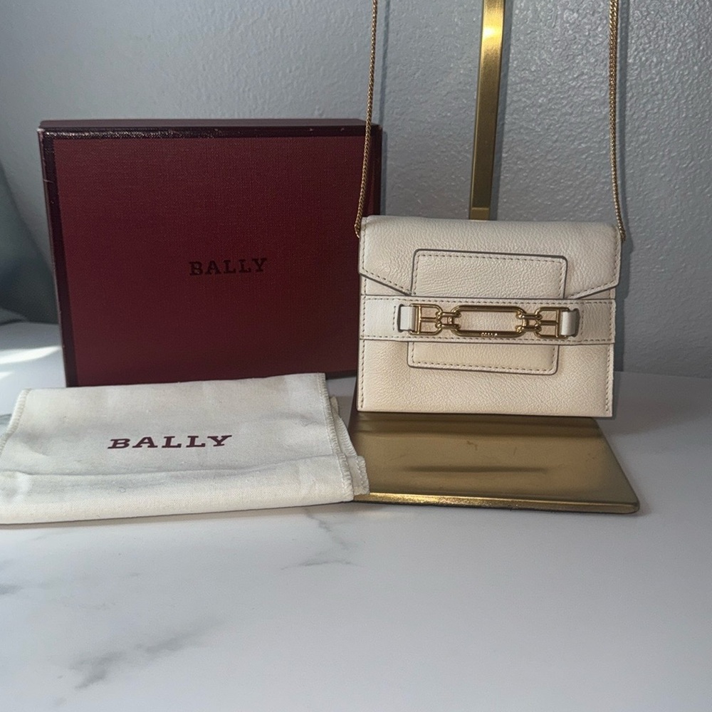 Bally Ivory Leather MicroBag w/ Detachable Gold Chain w/ Box & Dust Bag